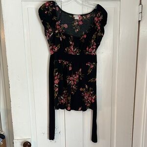 Y2K Body Central Top Black Pink Large Floral Fairy Whimsy Goth Dainty Older Sis